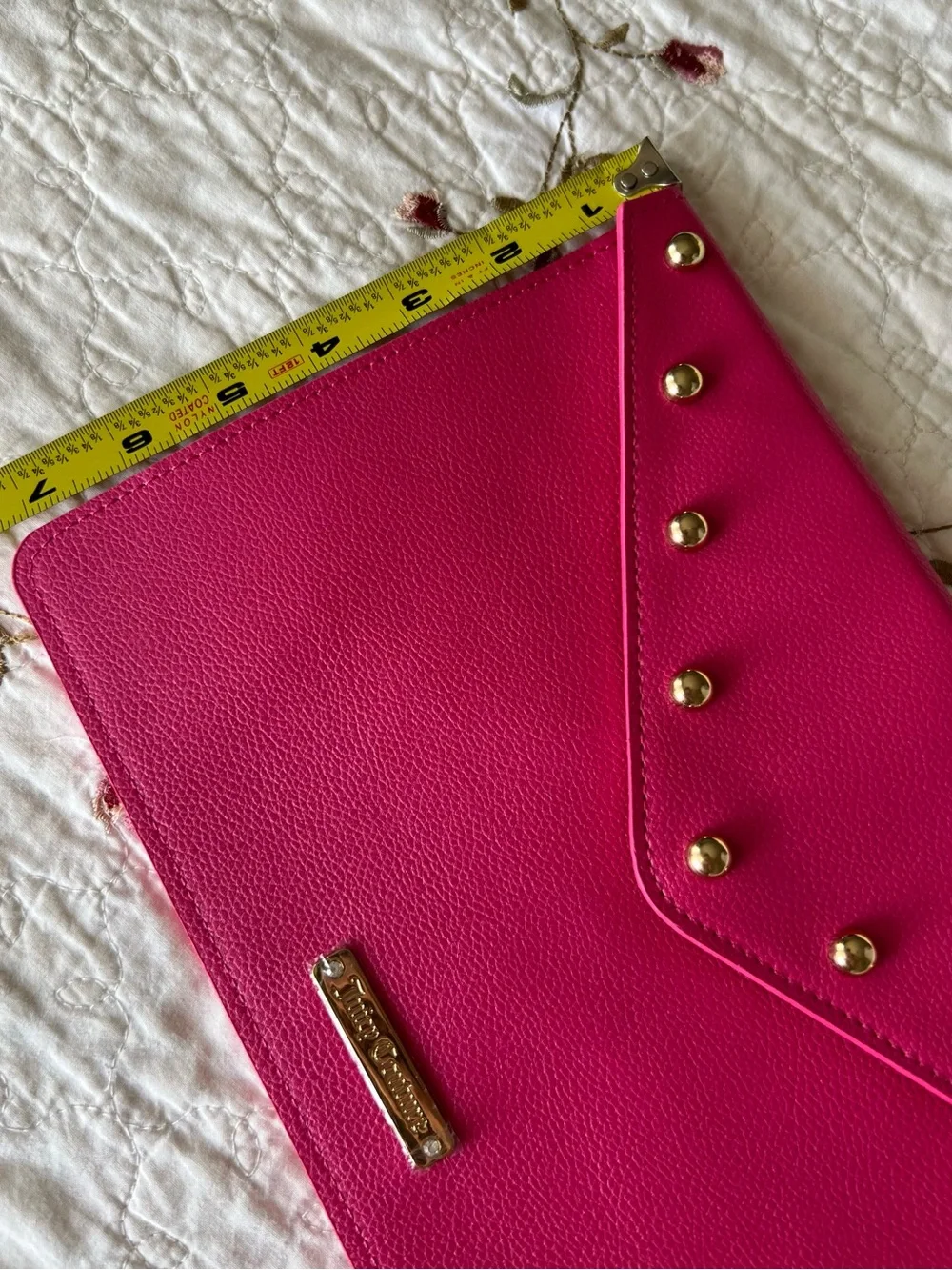 Classic Faux-Leather Juicy Couture Hot Pink Studded Envelope Clutch